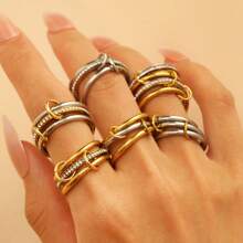 Elegant Geometric Minimalist Bicolor Gold & Silver Design 18K Plated Stainless Steel Stackable Separable Link Rings, Fashion Jewelry For Women, Everyday & Party Wear