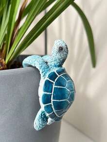 1pc Cute Resin Small Sea Turtle Statue, Hanging On Flower Pot, Indoor Decor Figurine, Flower Pot Decor, Perfect For Garden, Yard And Home Decoration, No Electricity Needed - Multicolor - View 3