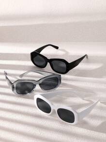 3pcs Women Geometric Frame Black, White, Grey Fashionable Eyeglasses Set
