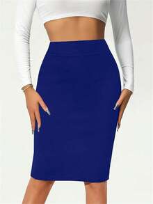 Women's Flowing Hip Skirt - Solid Color Low-Waisted Slim Slim Fit, Spring And Summer Casual Style - Xanh đậm - Xem 2
