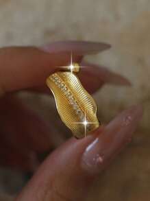 1 Peça Anel Feminino Elegante com Folha de Zircônia Cúbica Dourada, Formato Irregular, Presente de Aniversário, Encontro, Uso Diário, Feriado, Viagem, Joia de Anel