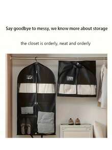 用于旅行和衣柜收纳的西装袋，用于衣服、衬衫、夹克、外套的带角撑板悬挂式服装袋，用于旅行的服装袋，重型悬挂式西装袋，大网眼口袋，用于旅行衣柜衣服收纳的西装袋，带西装袋的旅行服装袋，用于西装、连衣裙、外套衣服防尘罩，加厚无纺布羽绒服收纳袋衣柜悬挂式衣服防尘袋 - 彩色 - 查看 2