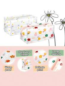 1/2 piezas Bolsa de cosméticos con patrón floral pequeño, estuche portátil de artículos de tocador adecuado para mujeres para viajes, vacaciones y uso diario