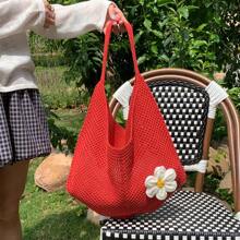 Summer Crochet Knitted Bag, Large Capacity Portable Tote Bag, Casual Handbag For Women, Beach Bag Suitable For Leisure, Travel, Vacation And Daily Outfit