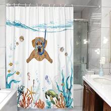 New Fowocu Funny Dog Shower Curtain Set Teal Blue Sea Ocean Waterproof Fabric  Animal Octopus Starfish Turtle Anchor Fish Nautical Bathroom Curtain Dr (Orange, 72''*72'') - Orange 72"W x 72"L (Pack of 1) - View 5