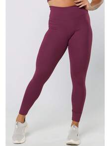Women's Plain Polyamide Fitness Leggings, Thick Fabric, Zero Transparency - 酒紅色 - 查看 3