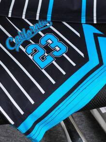 2pcs Boys Outdoor Sports Set, Baseball Jersey Style With 23 Number Letter Calitainia Stripe Print Short Sleeve Top And Shorts, Spring/Summer