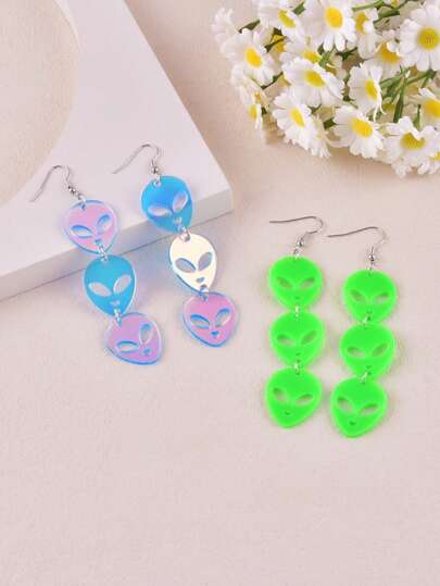 1 Pair Fun 3-Connected Hollow Alien Design Earrings For Women, Party Decoration Jewelry
