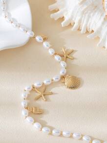 1 pieza Collar colgante bohemio con concha, estrella de mar y conchas marinas, de moda y versátil para mujer, ideal para el verano