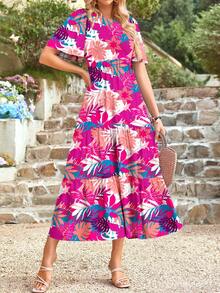 Women's Spring/Summer Casual Flutter Short Sleeve Midi Dress Cowl Layered Out Dresses - In màu hồng - Xem 1