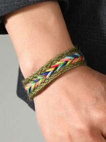 1 pièce Bracelet en tissu tressé fait main à la mode arabe, de couleur unie ou multicolore. (Le motif à rayures peut être aléatoire)