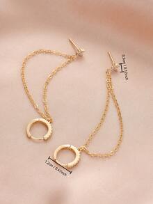 1 Pair Minimalist Cubic Zirconia Chain Dangle Earrings, Elegant Office Wear Jewelry For Women - Yellow Gold - View 5