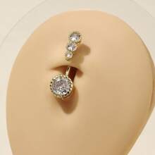 1pc Women's Zirconia Crystal Navel Ring, Medical Steel Barbell Belly Button Ring, Heart/Round Body Piercing Jewelry