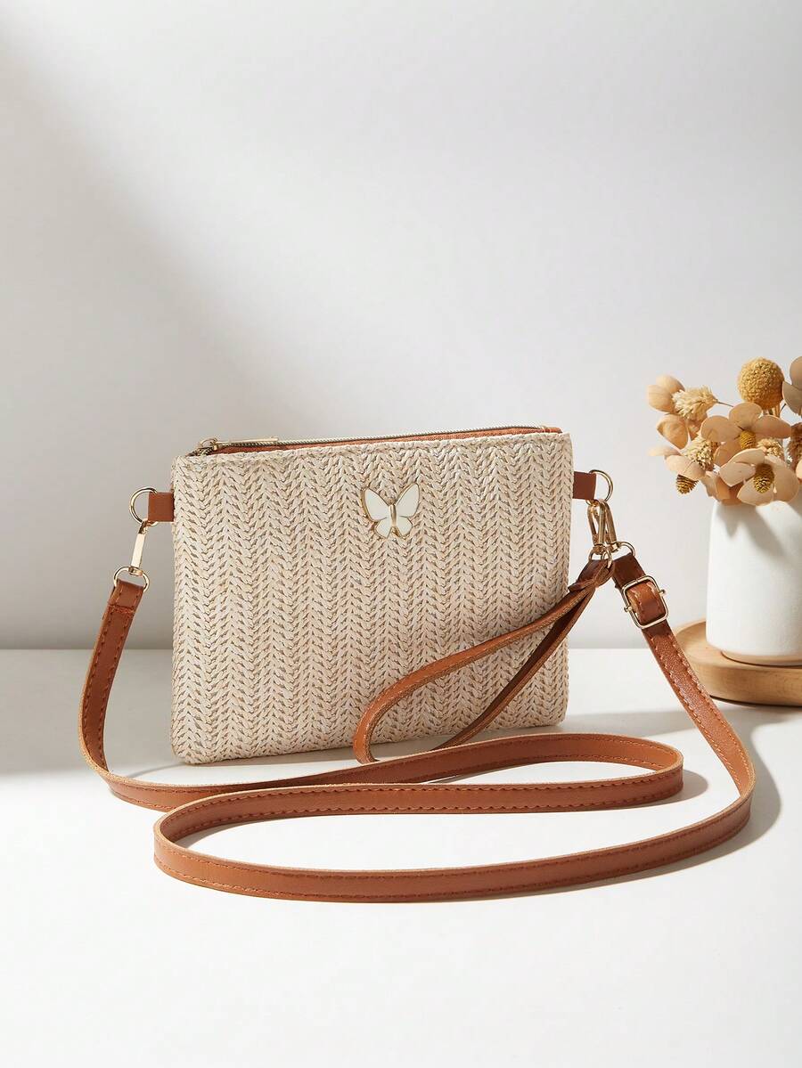 Nueva bolsa de paja de moda, bolso de hombro y cruzado para mujer, bolso de mano, monedero pequeño - Marrón - Ver 1