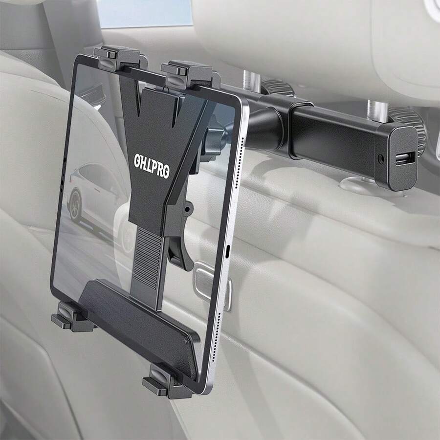 OHLPRO Car Headrest Tablet Holder, Adjustable Tablet Car Mount For Back Seat, For 6-11" Device Like IPad Pro, Air, Mini, Galaxy, Fire, Black Compatible With IPhone, Android Phone, Gift For Birthday, Family, Friends Car Accessories, Car Phone Holder - Black - View 1