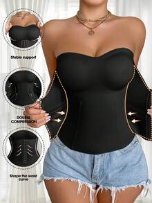 Women's Seamless Front Closure Knit Compression Shapewear Top - Black - View 2