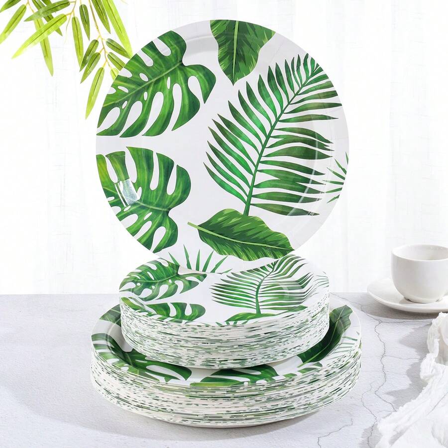 7-Inch & 9-Inch Disposable Party Paper Plates, Turtle Leaf Printed Party Supplies, Disposable Paper Plates For Birthday, Banquet, Party Decoration