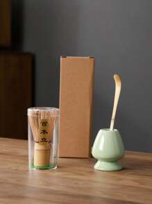 3 pièces/Ensemble Fouet à thé Matcha, Cuillère à thé Matcha, Combo de support à thé, Outils traditionnels japonais pour la cérémonie du thé Matcha, Coffret cadeau Rentrée des classes