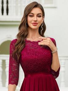 MIUSOL Đầm maxi ren hoa bằng chiffon, xếp ly viền ren, đầm dạ hội thanh lịch, đầm dự tiệc, thích hợp cho khách dự đám cưới, lễ tốt nghiệp, tiệc gala và các dịp khác vào mùa xuân. - Đỏ - Xem 8