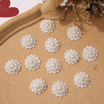 10pcs/Pack, Faux Pearl Flower Cloth Patch, Lace Cloth Patch, DIY Sewing Clothing Accessories, Suitable For Clothing, Hats, Headdresses And Hair Accessories, DIY Hairpin Jewelry Material Accessories, Scrapbook Decoration Accessories, 2.4cm*2.4cm/ 0.95 In*0.95in