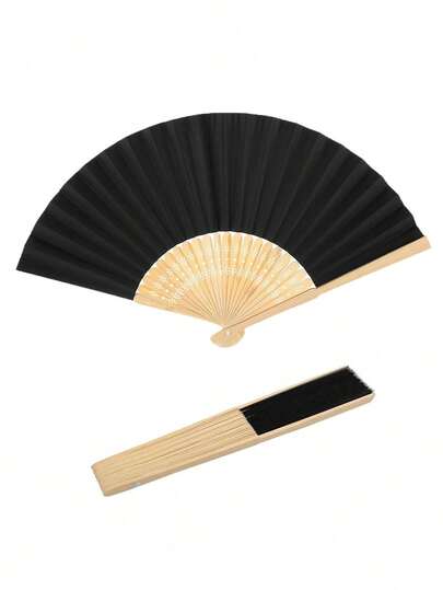 2pcs Black Paper Fans, Foldable Handheld Fans For Wedding Guests, Ideal Fashion Accessory And Gift (The Front Of The Fans Is In Good Condition, The Back May Have Some Staining Which Is Unavoidable, Please Consider Carefully Before Ordering If This Is A Concern)