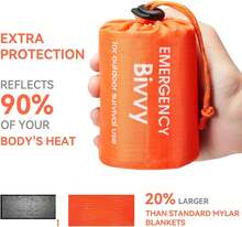 Esky Emergency Sleeping Bag, Portable Emergency Blanket Thermal Bivy Sack, Waterproof Lightweight Survival Gear With Compass For Camping Hiking Outdoor Adventure - Orange - View 4