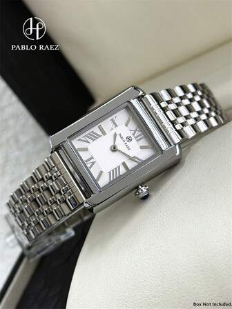 Pablo Raez 1 pieza Reloj de señora de acero inoxidable plateado, joyería de nivel superior de alta calidad AAA, reloj de vestir de lujo para mujer, chapado IPS, diseño elegante y rectangular, reloj de cuarzo de marca nuevo y hermoso