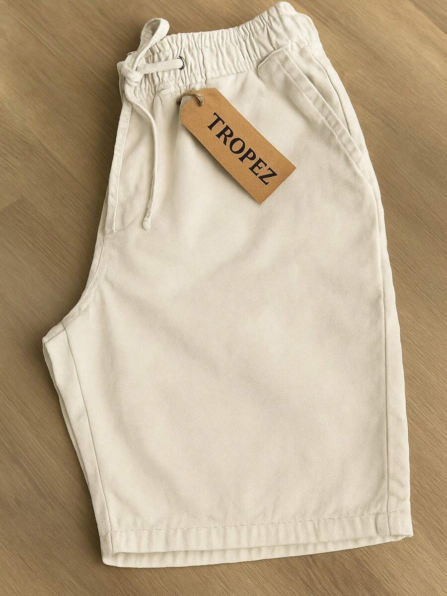 Men's Twill Shorts Simple Casual Fabric Pocket Drawstring Bermuda Shorts - Light Wash - View 1