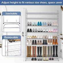 Estantería para zapatos de 3 niveles, organizador de zapatos de metal para pasillo, de gran capacidad y apilable, con rejilla de alambre resistente para el piso del armario, dormitorio, color negro - Gris - Ver 5