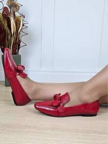 Women's Moccasin Shoes With Bow Flat Comfort Sneakers - 紅色 - 查看 2