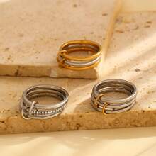 Elegant Geometric Minimalist Bicolor Gold & Silver Design 18K Plated Stainless Steel Stackable Separable Link Rings, Fashion Jewelry For Women, Everyday & Party Wear