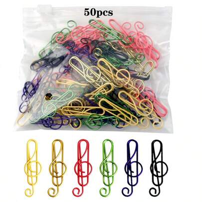 50 chiếc kẹp giấy hình nốt nhạc nhiều màu sắc - Dấu trang kim loại sáng tạo, nhiều màu sắc, dùng cho văn phòng và trường học