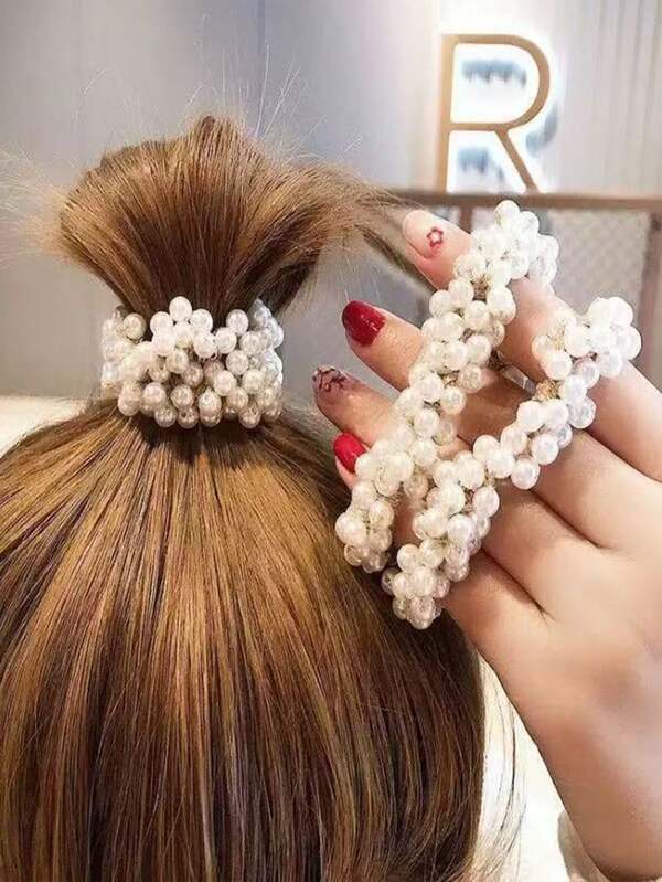 1/3pcs Sweet Pearl Beaded Hair Accessories Set, Includes Pearl Headband And Scrunchie