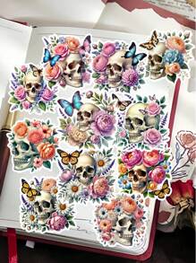 17 pezzi di adesivi di teschi gotici in acquerello per fai da te, scrapbooking, album, planner decorativi, diari, articoli di cartoleria vintage, adatti per ritagli, diari, laptop, progetti fai da te, forniture scolastiche, ritorno a scuola