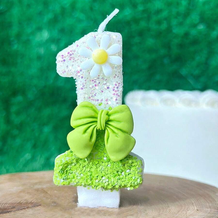 1 Nến số sinh nhật, Nến hoa nơ xanh trang trí bánh sinh nhật, Nến sequin trang trí bánh, Thích hợp cho các bé gái và các vật phẩm kỷ niệm ngày cưới của phụ nữ - Nhiều màu - Xem 1