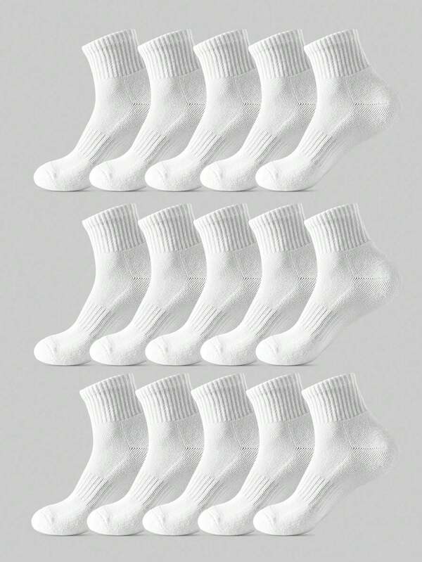 15 paires de chaussettes mi-mollet blanches unisexes, chaussettes confortables et respirantes pour le sport et le casual, pour un port quotidien, à la maison et en voyage, automne
