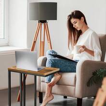 AutoFu C Shaped Industrial End Table Narrow Side Table Rustic Nightstand Small Spaces, Laptop Stand Over Bed, Metal Frame End Table Sofa Coffee Snack Table - Rustic Brown - View 6