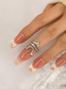 1pc Minimalist Elegant Cubic Zirconia Flowers 18K Gold Nail Rings For Women, Adjustable Statement Jewelry, Suitable For Daily Wear And Gift
