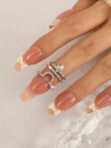 1pc Minimalist Elegant Cubic Zirconia Flowers 18K Gold Nail Rings For Women, Adjustable Statement Jewelry, Suitable For Daily Wear And Gift