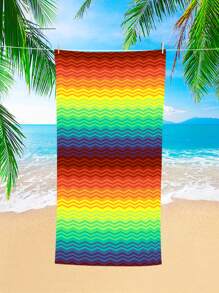 1 pièce Serviette de plage à rayures arc-en-ciel, serviette de plage en microfibre, serviette de plage super absorbante, serviette de très fort grammage, serviette de plage de voyage, serviette de piscine de sport, serviette de camping de salle de bain, serviette de yoga pour filles femmes adultes