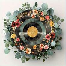 2D Flat Vintage Metal Wall Art Sign - 8x8 Inch Round Black Vinyl Record Floral Design, Retro Home Decor For Kitchen, Bedroom, Office & Holiday, Ideal Gift For Music Lovers, Durable Wall Art, Easy To Hang, Random 2D Flat Print Style - Multicolor - View 6