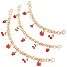 Summer 1/3 Piecesfruit-Themed Enamel Pendant Bag Chain, Alloy Extension Chain, Mixed Shape, Light Gold, 20.3-31 Cm /7.99-12.2 Inches In Length, 0.8-1.2 Cm In Width, 3 Styles, Handbag Accessory Decoration DIY Wallet Making
