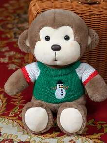 1个23厘米/9.05英寸新款可爱猴子毛绒玩具，猴子填充动物，绵羊毛绒玩具，适合作为女孩生日礼物、猴子毛绒抱枕或儿童节礼物 - 棕色 - 查看 5