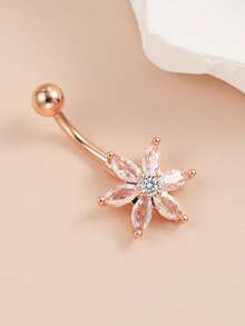 1 Piece Stainless Steel Flower Inlaid With Zirconia Delicate Navel Ring Fashion Personalized Body Piercing Jewelry Daily Wear Valentine's Day Gifts, Mom, Mother, Mother's Day, Gift - Stainless Steel Flower Navel Ring - View 7
