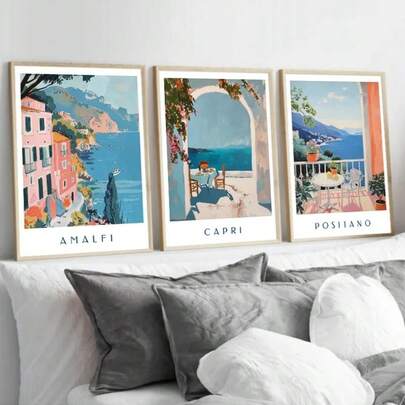 1 Capri Island Positano Amalfi Poster Coast Italy Travel Print Canvas Painting Wall Art Painting Living Room Home Gift Decoration Optional Frame, Wall Art With Frame