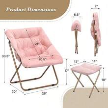 Comfy Saucer Chair With Ottoman For Adults- Lazy Chair With Ottoman Soft Square Folding Saucer Chair For Adult And Kids Bedroom Living Room Dorm Rooms, Flexible Reading Chair For Teens Kids- Pink - Pink - View 3