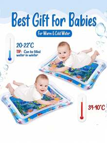 1个加厚充气海豚婴儿水垫，儿童拍打垫，PVC海洋鱼图案水上游戏垫玩具，婴儿拍打垫坐垫（款式和颜色随机），适合室内、沙滩、爬行和训练 - 适用于婴幼儿和新生儿，锻炼肌肉，促进发育 - 承重50公斤，柔软玩具，感官玩具，减压玩具，旅行玩具，婴儿必备，幼儿玩具，水上玩具，圣诞节，儿童生日礼物 - 彩色 - 查看 7