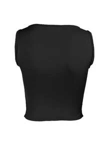 WOWDARK Women Autumn Frill Trim Cinched Waist Bust-Enhancing Top - Black - View 6
