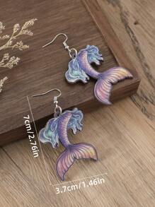 1 Pair Wood Printed Summer Ocean Mermaid Tail Colorful Earrings For Women