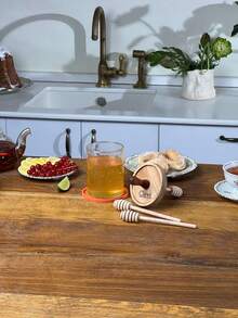 CLEVLI Honey Dispenser – No Drip Glass With Stand – Honey Jar – Clear Glass Honey Container With Dipper 8 Oz – Maple Syrup Dispenser – Honey Pot With Stand – Honey Bottle With Flip Top Lid - Wood - View 9